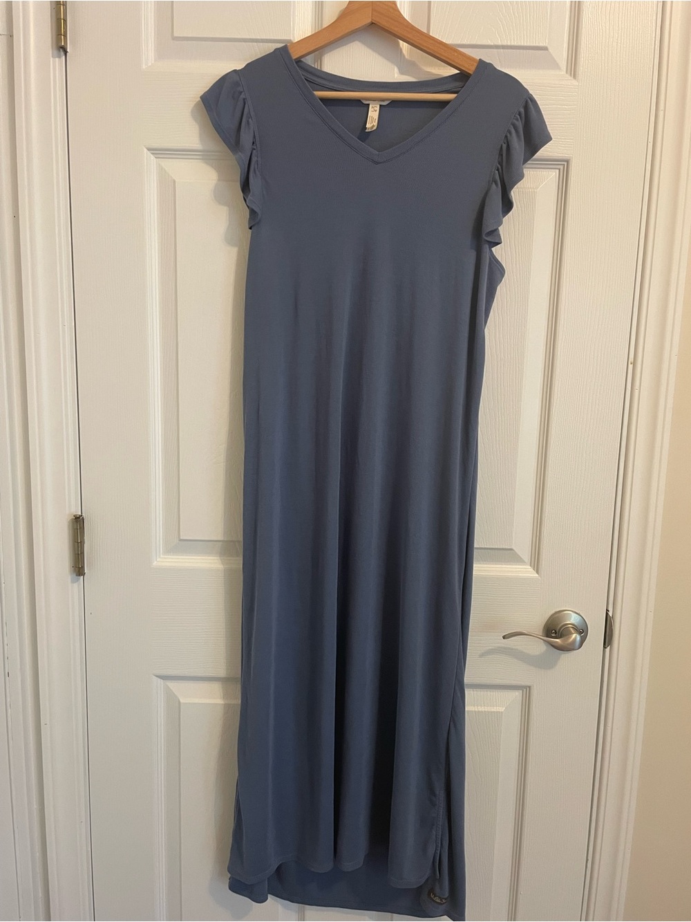Matilda Jane Blue Flutter Sleeve V Neck Maxi Sheath Large Dress Beach Boho